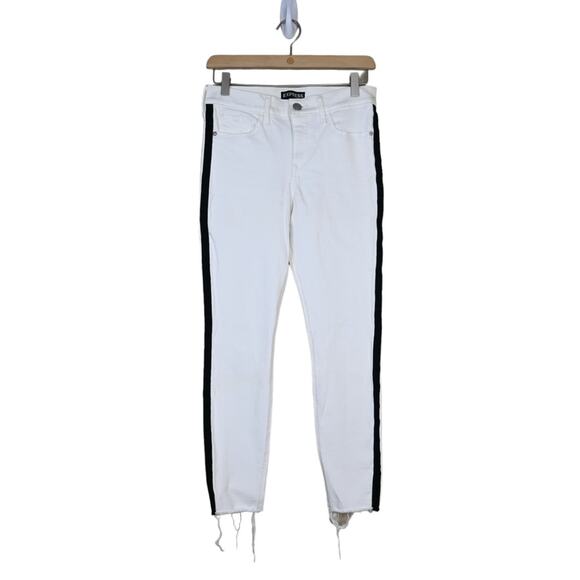 EXPRESS Womens 0 Mid Rise Cropped Legging Side Stripe White Jeans - Picture 1 of 11